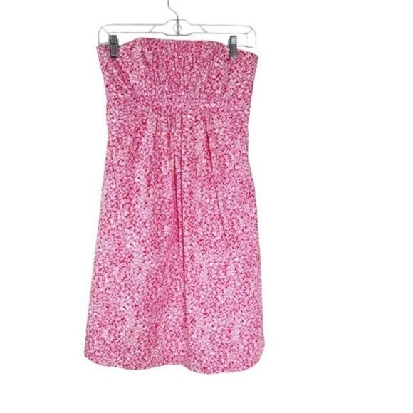 Vintage 90’s Lilly Pulitzer White Label Cotton Strapless Fish Print Dress Pink 2 - Picture 6 of 12